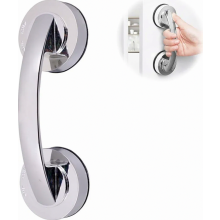 Silver Suction Shower Grab Bar for Seniors, No Drill Non Slip Safety Handle for Bathroom, Glass Doors, Bath and Toilet