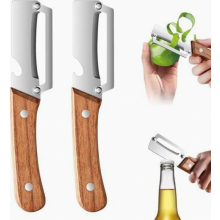 3 in 1 Vegetable Peelers, 2 Pack Stainless Steel Peelers with Wooden Handles and Bottle Opener for Fruits, Vegetables and Meat
