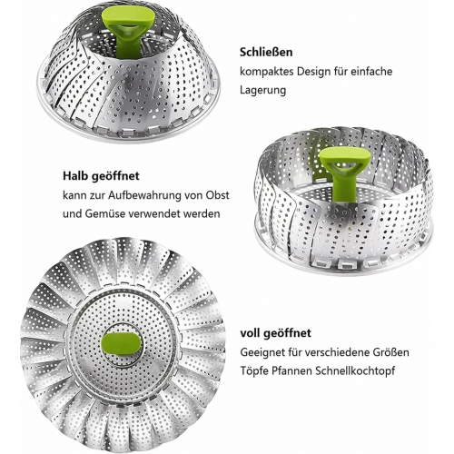 Stainless Steel Foldable Steamer Basket Insert for Pots, Leaf Shape Vegetable Fish Seafood Cooker with Extendable Handle 1