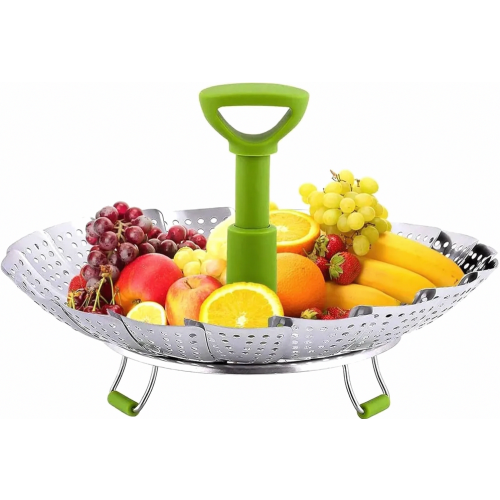 Stainless Steel Foldable Steamer Basket Insert for Pots, Leaf Shape Vegetable Fish Seafood Cooker with Extendable Handle 2