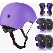 Kids Knee Pads with Helmet, Protective Gear Set for Ages 3-10, for Inline Skates, Skateboards, Bicycles and Roller Skates, Purple