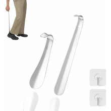 Set van 2 metalen schoenlepels van roestvrij staal, lang 30 cm en kort 14,5 cm, ergonomisch met wandhouder voor senioren en kinderen