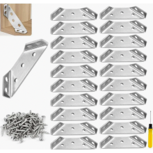 20 Pieces Stainless Steel Corner Brackets, Metal Angle Joint Plates for Furniture, Cabinets, Tables, Chairs and Woodworking