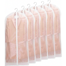 6 Pack Long Garment Bags, 60 x 140 cm Translucent Breathable Suit Covers for Dresses, Coats, Jackets, Shirts and Gowns