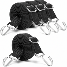 Verstelbare spanband met haken, 2 meter lange platte spanriem van sterk rubber, bagagespanner voor fiets, auto en motor, zwart