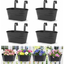 Set van 4 metalen hangpotten, 27,5 cm, met afneembare haken voor balkon, schutting, tuin en woningdecoratie, zwart