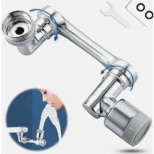 Silver 1440 Degree Rotating Faucet Aerator Extender with Water Saving Sprayer, Multifunction Tap Nozzle for Bathroom and Kitchen