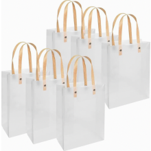 Confezione da 6 sacchetti regalo trasparenti con manici, riutilizzabili e con fondo piatto, ideali per la spesa, il cibo, compleanni, matrimoni e fe