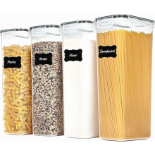 Voorraadbussen 2,8 l, set van 4 luchtdichte vershouddozen van BPA-vrij kunststof met 24 etiketten voor muesli, granen, meel en suiker, zwart