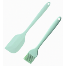 Tweedelige set deegschraper en siliconen bakkwast, hittebestendig tot 315 graden, antiaanbak, flexibel naadloos, aqua blauw, voor koken en bakken