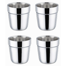Espressotassen 4er-Set aus Edelstahl, doppelwandig, 150 ml, bruchsicher, wiederverwendbar und spülmaschinenfest für Zuhause, Party und Camping