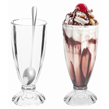 2 Stück Eisbecher aus Glas, 360 ml, wiederverwendbare Dessertgläser mit Löffeln, Milchshakegläser mit Fuß für Eiskaffee, Desserts und Cocktails