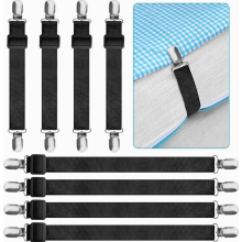 Verstelbare hoeslakenspanners 8 stuks met metalen klemmen, elastische lakenspanners zwart voor matras, strijkplank en bank