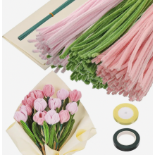 320 limpiapipas para manualidades, alambre de chenilla flexible grueso de 30 cm, rosa y verde, con papel crepé floral para adultos