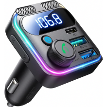 48 W Bluetooth-sovitin autoon, FM-lähetin, stereoääni, USB-C-lataus, yhteensopiva auton äänentoiston kanssa, kaksoismikrofoni, USB-muistituki
