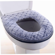 Verdickter Toilettensitzbezug mit Reißverschluss, weiches waschbares WC-Sitzkissen, warmer Bezug in Grau, kompatibel mit gängigen WC-Sitzen
