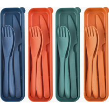 Reusable Plastic Cutlery Set, 4 Portable Travel Utensil Sets with Cases, Suitable for Lunch Boxes, School, Camping, Picnics and Travel