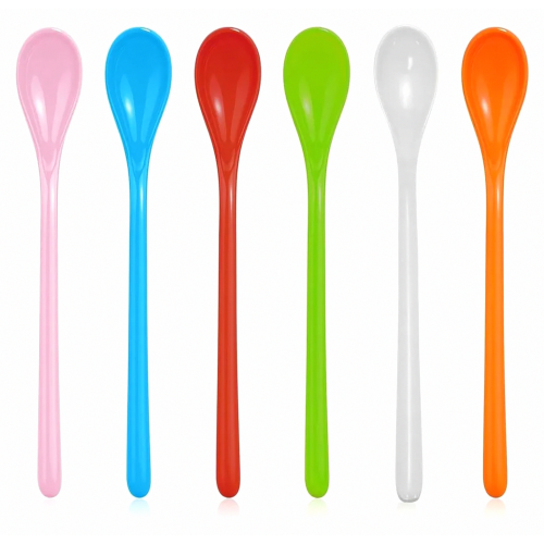 6 Pack Reusable Long Handle Plastic Spoons, Dessert, Egg, Ice Cream, Jam, Cocktail, Yoghurt and Tea Spoons for Home