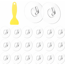 20 Pack Clear Round Adhesive Hooks with Scraper, Waterproof No-Drill Wall Hooks for Kitchen, Bathroom, Toilet and Doors, 5 kg
