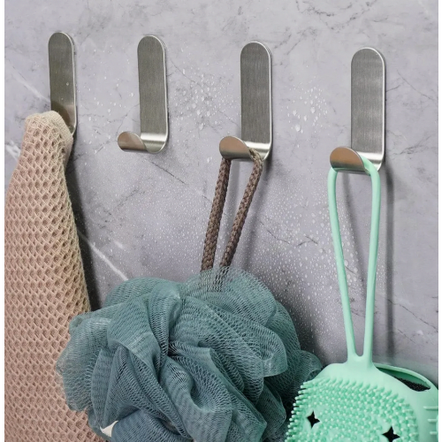 12 Pack SUS304 Stainless Steel Adhesive Hooks, No Drill Waterproof Rustproof Wall Hooks for Bathroom Kitchen, Silver 1