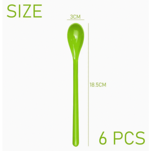 6 Pack Reusable Long Handle Plastic Spoons, Dessert, Egg, Ice Cream, Jam, Cocktail, Yoghurt and Tea Spoons for Home 1