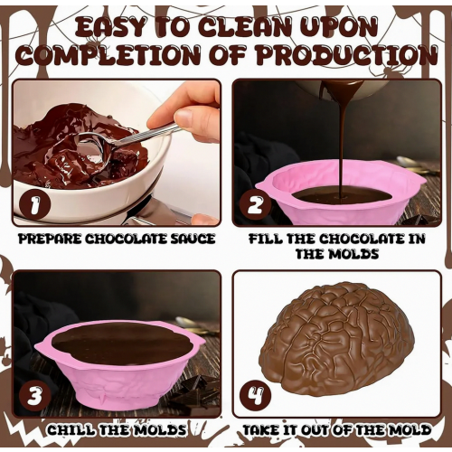 Silicone Brain Mould for Halloween Pudding, Mousse, Chocolate and Cake, Reusable Kitchen Bakeware for Party Use 2