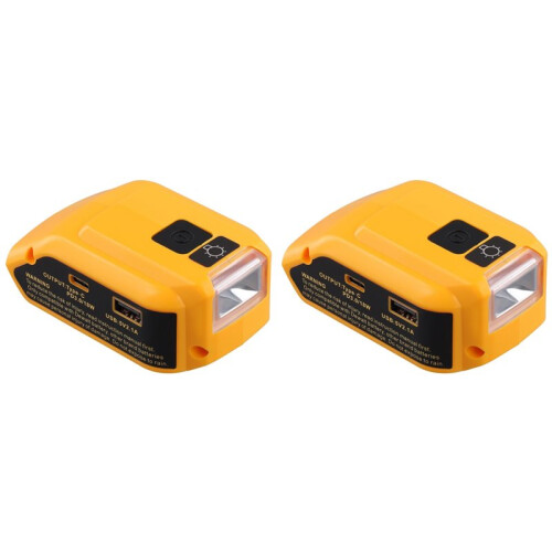 2X Replacement DCB090 Power Source Converter for  20v Max 18V Battery Adapter with Dual USB  12V LED Work Light