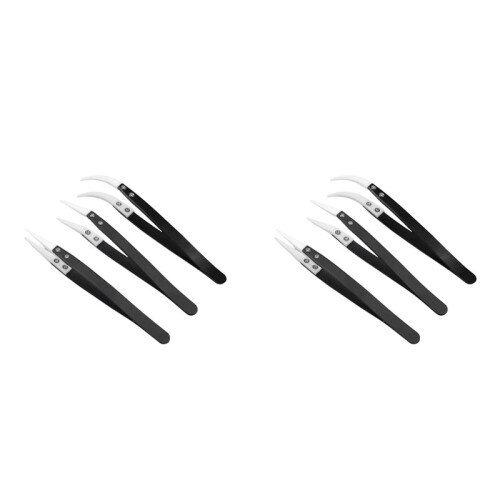 6Pcs Ceramic Tweezers with Black Handle Corrosion-Resistant Insulation Maintenance and Clamping Tools