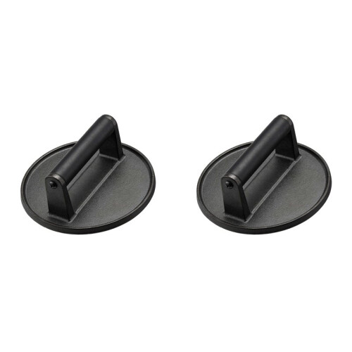 2X Prensa de Hambúrguer de Ferro Fundido Resistente, 6,5 Polegadas, Perfeita para Chapa, Grelha e Frigideira, Cabo Ergonômico