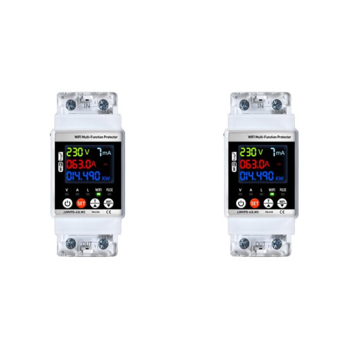 2X WiFi  Power Meter 63A Automatic Reclosing Protector Digital KWH Leakage Current Voltage Monitor Controller