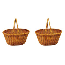 2X Handmade Imitation Rattan Picnic Basket with Handle Camping Picnic Willow Weaving Storage Hamper Outdoor Fruit Holder