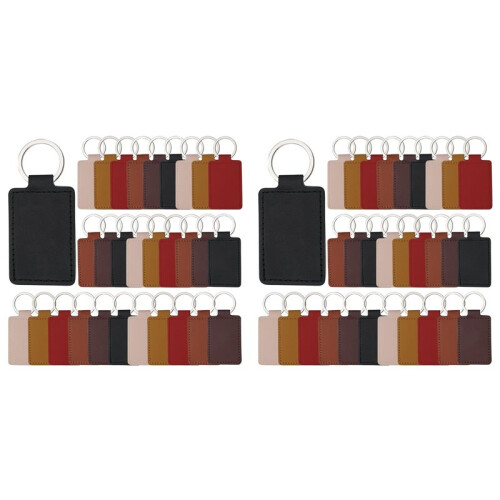120Pcs PU Leather Keychain,6Colors Rectangular Leather Key Fob Kit,Engraving Keychain for Stamping