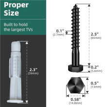 2X Lag Bolts for TV Wall Mount, TV Mount Screws Kit with M8x65mm Lag Screws, Drywall Anchors, Bubble Level Hardware Kit