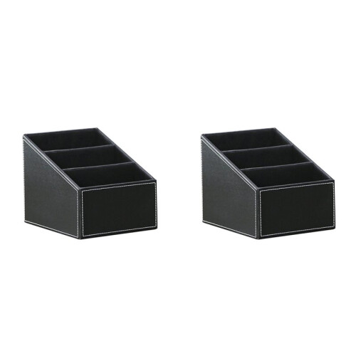 2X PU Leather Desk Stationery Organizer,Multi-Function Desk Storage Box for Office Pen,Business Name Cards Black