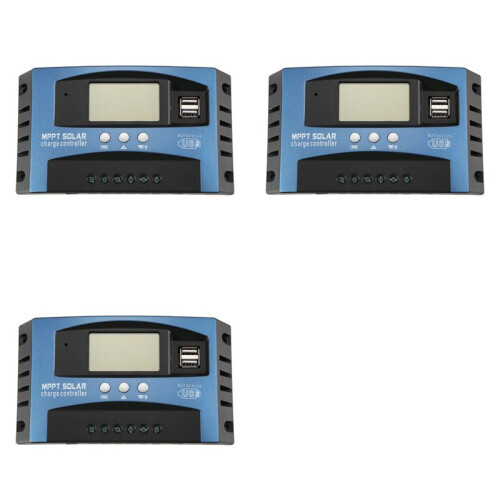 3X 100A MPPT Solar Charge Controller Dual USB LCD Display 12V 24V Auto Solar Cell Panel Charger Regulator with Load