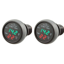 2X Car Voltmeter Tester 3in1 Digital Voltmeter Thermometer LED Display 12/24V 2.1A Cigarette Lighter USB Car Charger