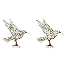 2X Metal Bird with Branches Leaves Wall Art, Tree Branch Metal Bird Wall Decor Metal Wall Sculpture for Home