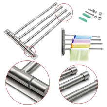 2X Wall Mounted Swing Towel Bar - Stainless Steel Bath Towel Rod 4-Arm, Bathroom/Kitchen Swivel Towel Rack Hanger Holder