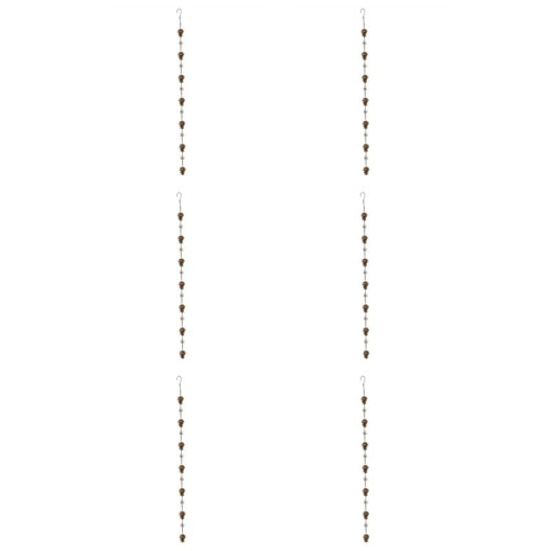 6X Pine Cone Shaped Rain Chain, Ancient Graffiti Pine Cone Decorative Hanging Chain, Metal Iron Bells