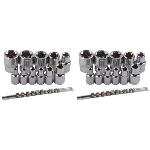Female E-TORX Star Socket Set with Rail 22 Pcs Female External Star Socket Set E4 - E20 Torque Socket Set Alloy Steel