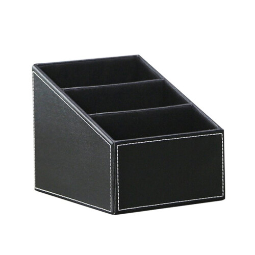 2X PU Leather Desk Stationery Organizer,Multi-Function Desk Storage Box for Office Pen,Business Name Cards Black 1