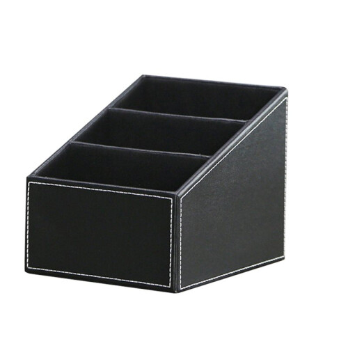 2X PU Leather Desk Stationery Organizer,Multi-Function Desk Storage Box for Office Pen,Business Name Cards Black 2