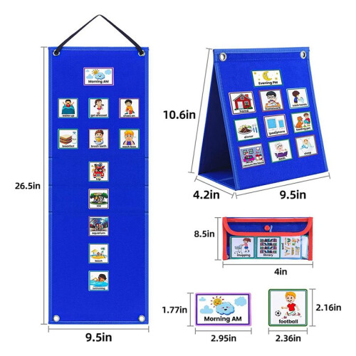 3X Visual Schedule for Kids Daily Routine Chart with 70 Cards Calendar Pocket Autism Learning Behavioral Tool for School 2