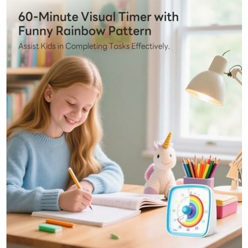 Visual Timer for Kids, 60 Minute Rainbow Countdown Timer with Silent Flash, Time Management Tool for Classroom, Home, Kitchen, Office, Blu 1