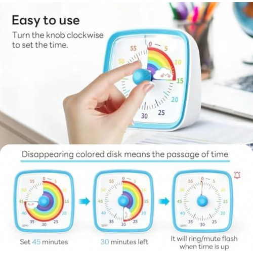 Visual Timer for Kids, 60 Minute Rainbow Countdown Timer with Silent Flash, Time Management Tool for Classroom, Home, Kitchen, Office, Blu 2