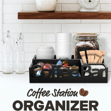 2X Coffee Bar Organizer for Countertop - Elegant Wooden for Coffee Pods, Creamer, and Accessories