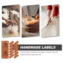 50Pcs Faux Leather Label Handmade Tag Label Folding Handmade Tags Button with Holes Embossed Tag Embellishment Knit