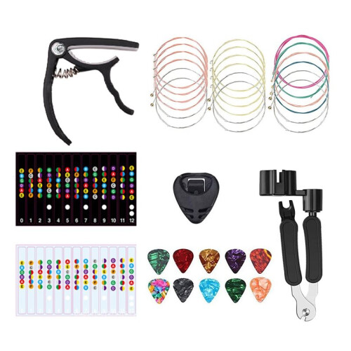 36PCS Guitar Strings Kit,Acoustic Guitar Changing Tool,Acoustic Strings,Guitar Picks,Capo,Scale Stickers,Picks Holder 1