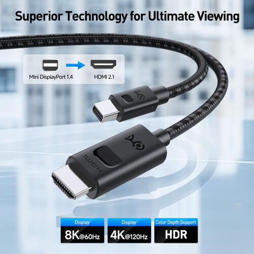Cable Matters Cβble Mini DisplayPort 1.4 vers HDMI 2.1 8K de Cable Matters, 1,8 m 1