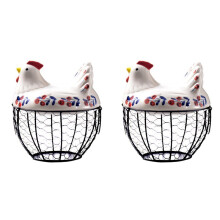 2X Farmhouse Hen-Shaped Ceramic Egg Basket -Ceramic Egg Holder with Lid,Rustic Kitchen Organizer for Fruits/Veggies